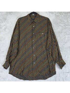Vintage Riscatto Shirt Mens Large Multicolor Geometric Rayon Button Up Hong Kong
